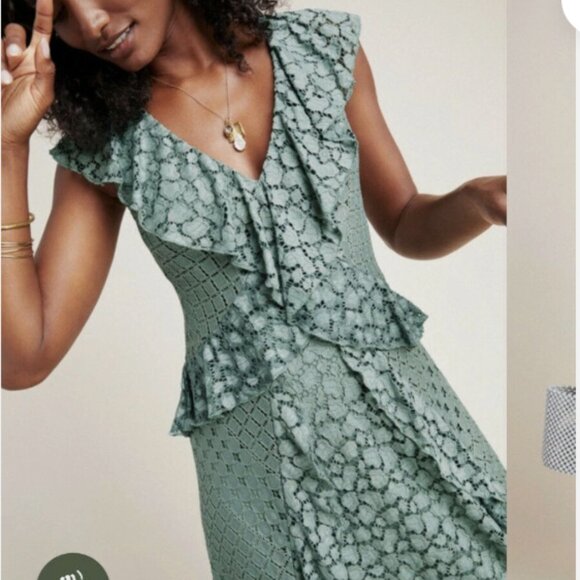 Anthropologie Green V Neck Lace Crochet Midi Dress Size 8 NWOT Retail $220 - Picture 2 of 5